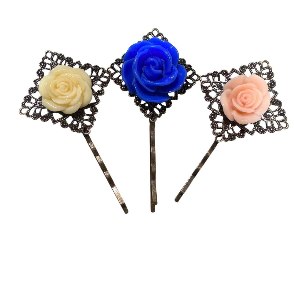 Three Resin Flower Hair Pin Barrettes #22088 - Picture 2 of 8
